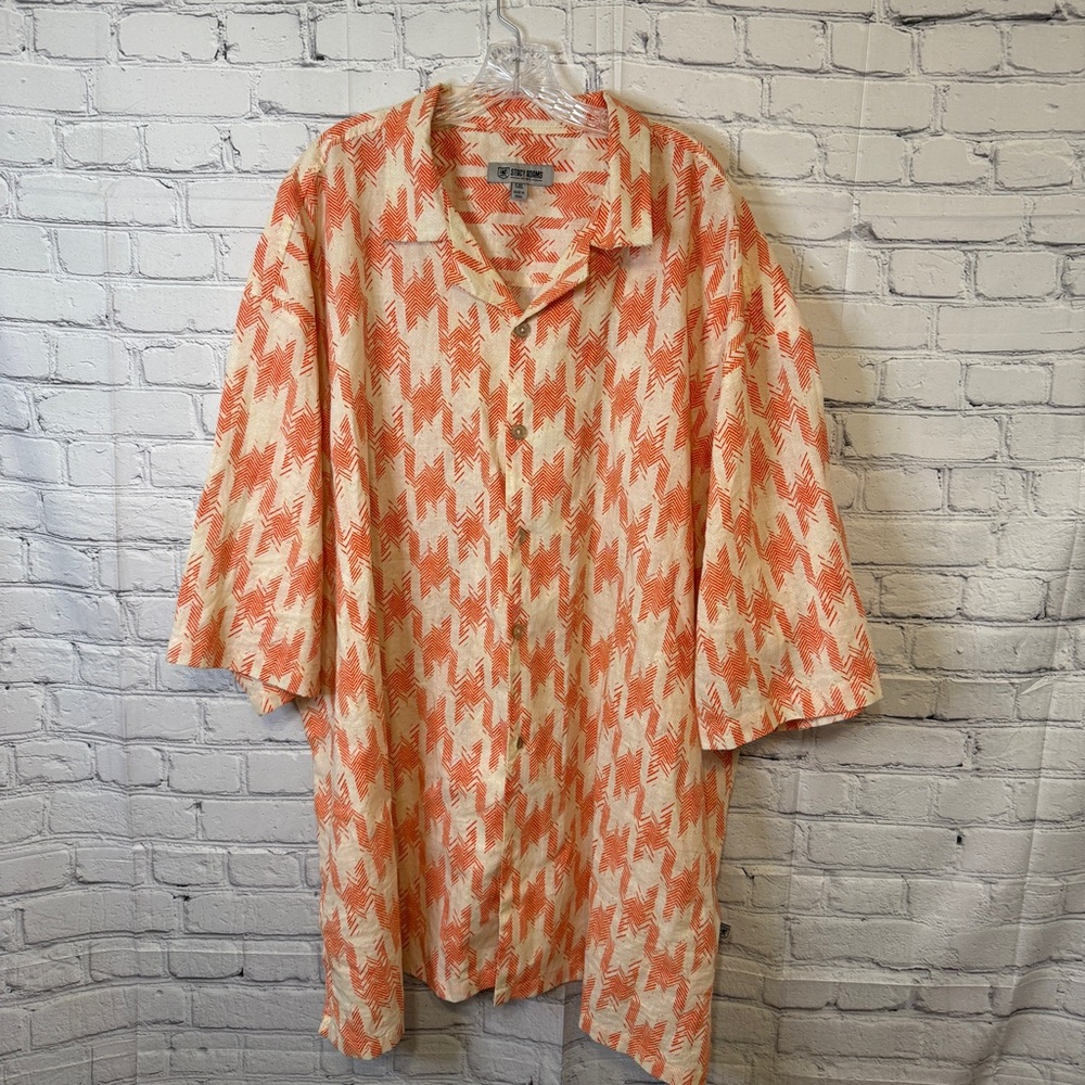 Stacy Adams Bold Print Linen Blend Shirt Oversized Button Up Men’s 5XL Retro
